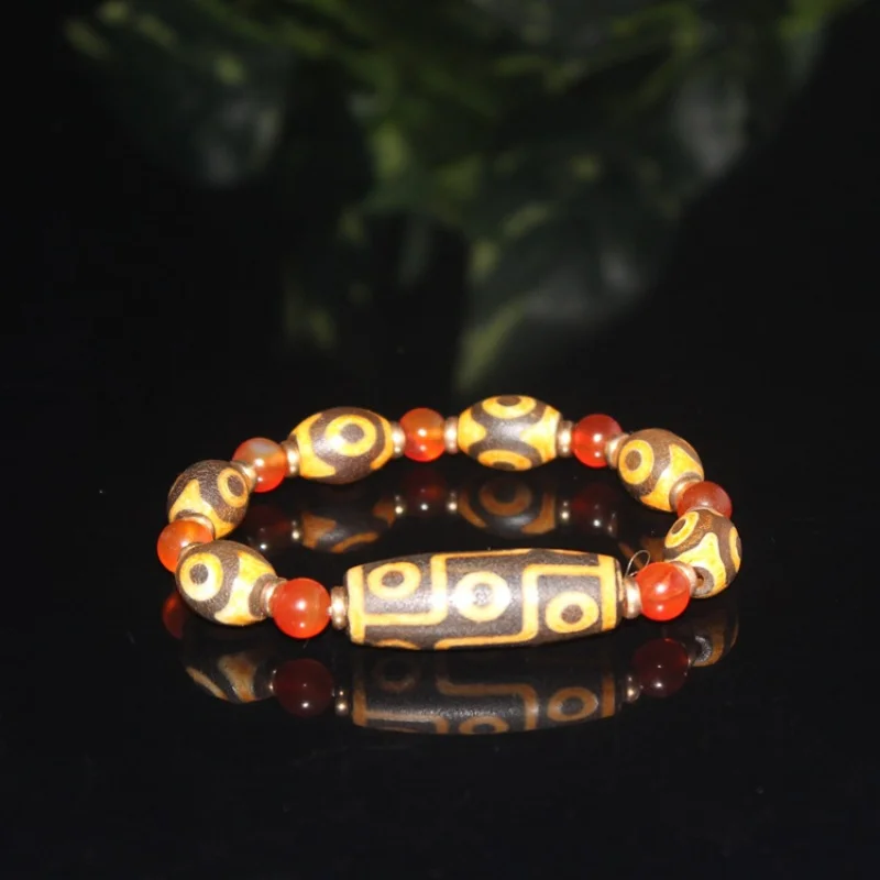 Imitation Ming Dynasty Antique Old Agate Nine- Bracelet Three-Eyed Dzi Bead