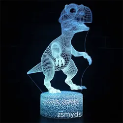 Dinosaur 3D Night Lights para crianças, toque e controle remoto, presentes de aniversário para meninos e meninas, 7 cores