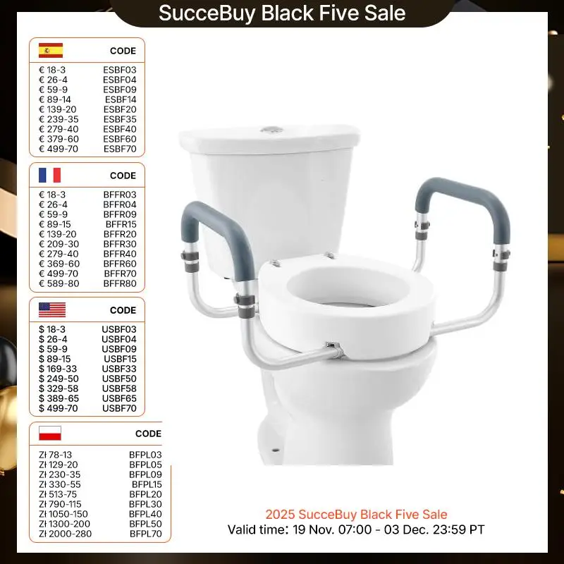 SucceBuy erhöhter Toilettensitz, 8,9 cm Höhe, erhöhter 300 Pfund Tragkraft für standardmäßigen runden Toiletten-Aluminium-Handlauf