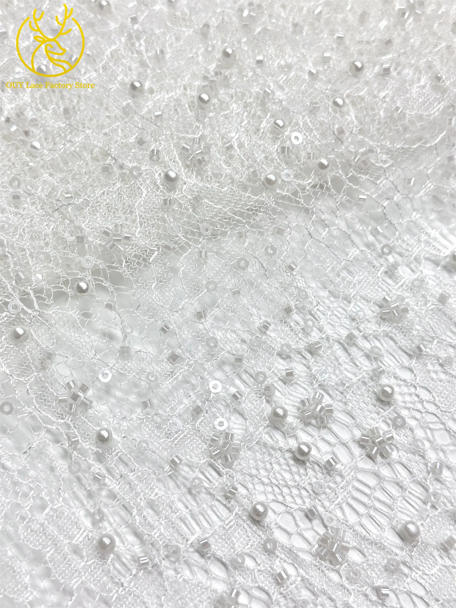 Kaffeebraune französische Tüllspitze mit Pailletten, 5 Yards, hochwertige afrikanische Spitze, nigerianischer Perlenstickerei-Spitzenstoff zum Nähen von Damen-Abendkleidern – Detail 16