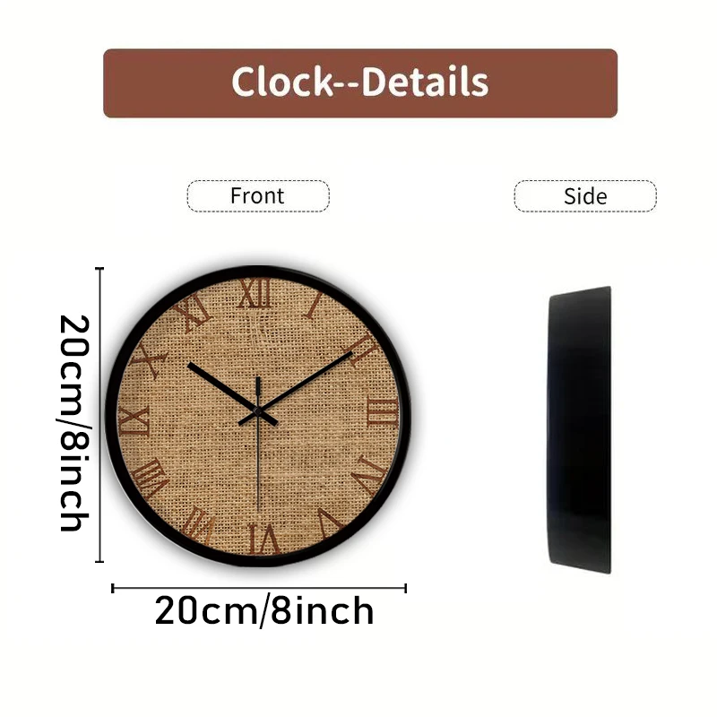 Burlap Texture Cartoon Round Silent Hanging Wall Clock, Suitable For Living Room, School, Study Room, Bedroom, Children's Gifts