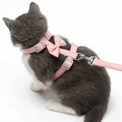 Traction Rope Set Cat Harness Rope Universal For Dogs And Cats Breathable And Adjustable Bow Tie Pink Walking Leash