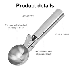 Stainless Steel Ice Cream Scoop, Dual-Purpose Fruit Scoop, Multifunctional Kitchen Tool for Ice Cream & Fruit