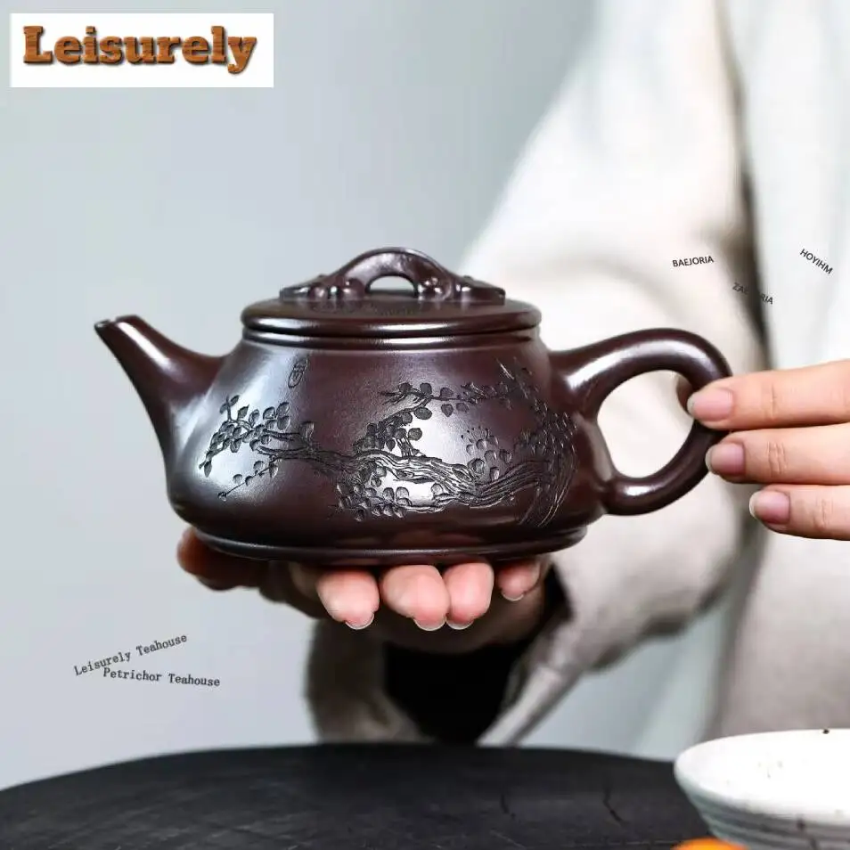 340ml Luxury Yixing Purple Clay Teapots Handmade pine bone Pot Raw Ore Mud Tea Maker Kettle with Infuser Zisha Tea Set for Tea