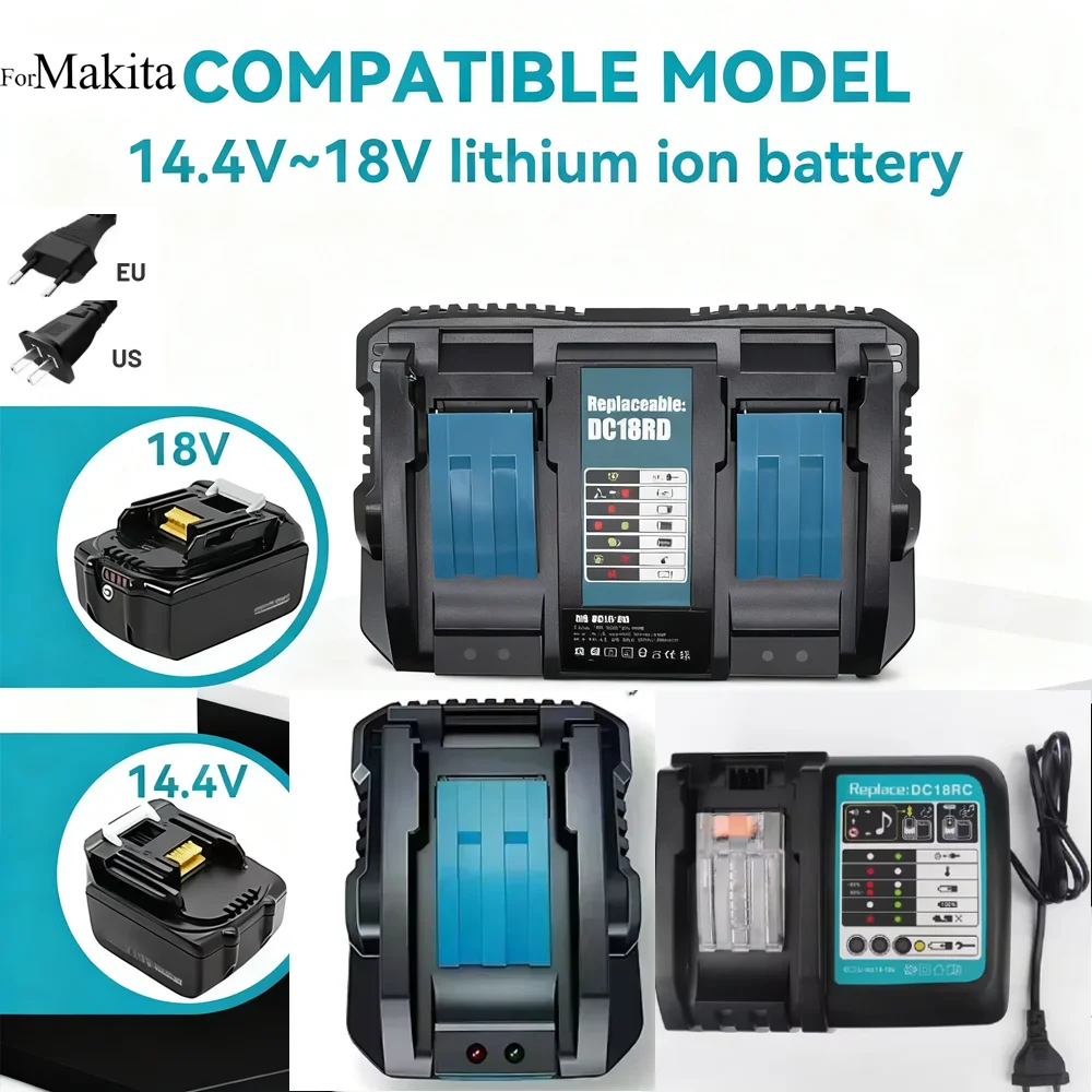 

DC18RD 14.4V-18V 6A Dual Charger ，For Makita Li-ion Battery BL1830 BL1415 BL1430 BL1840 BL1850 BL1860 quick charge