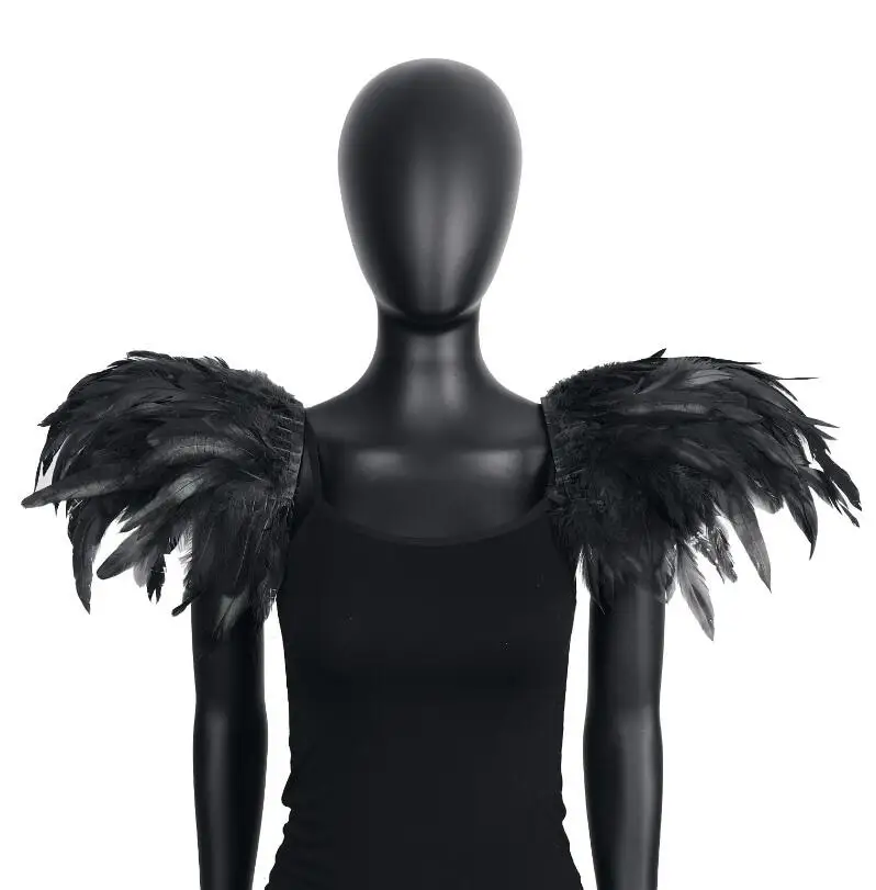 Pack of 2 Gothic Natural Real Feather Epaulet Shrug Shoulder Strap for Halloween Carnival