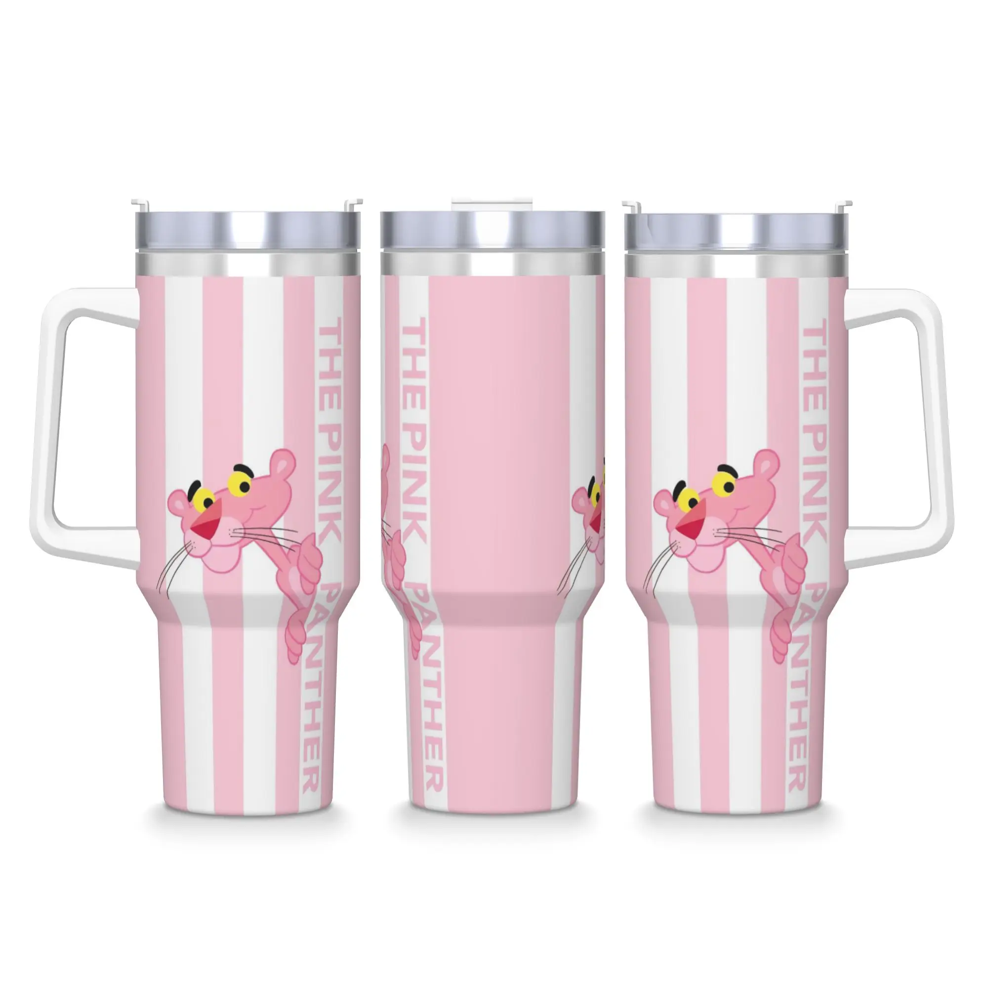 

P-Pink P-Panther Stainless Steel Tumbler Travel Coffee Mug With Straws and Lid Large Capacity Car Mugs Hot Drinks Water Bottle