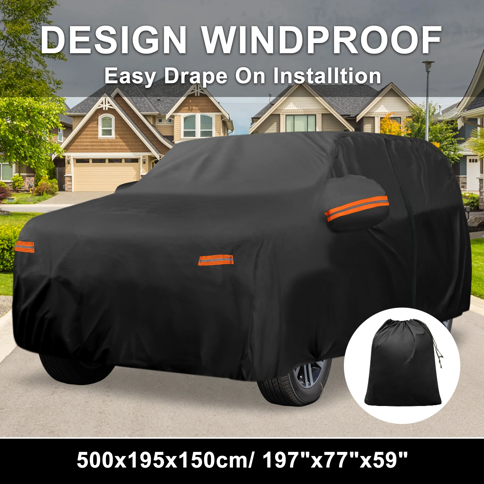 

Motoforti Waterproof Outdoor Full Car Cover with Zipper for Fiat 500X 2015-2023 Black