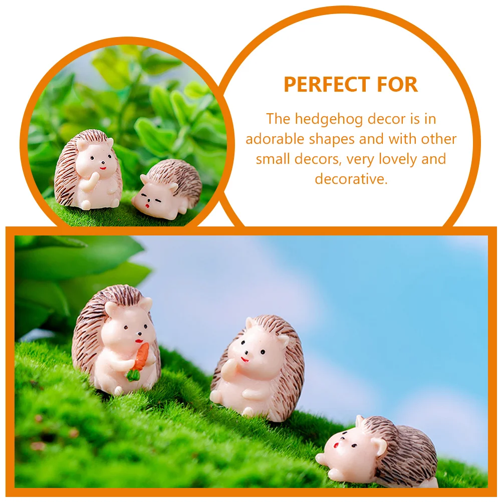 6 Pcs Handicraft Mini Ornaments Hedgehog Figurines Statues Bonsai Accessory Model Miniature Decor for Crafts Resin Desktop