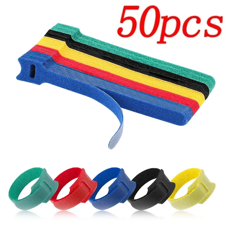 10/30/50Pcs Multi-Functional Detachable Cable Ties USB Organizer Reusable Nylon T Type Winder Bandage Wire Management Cord Kit