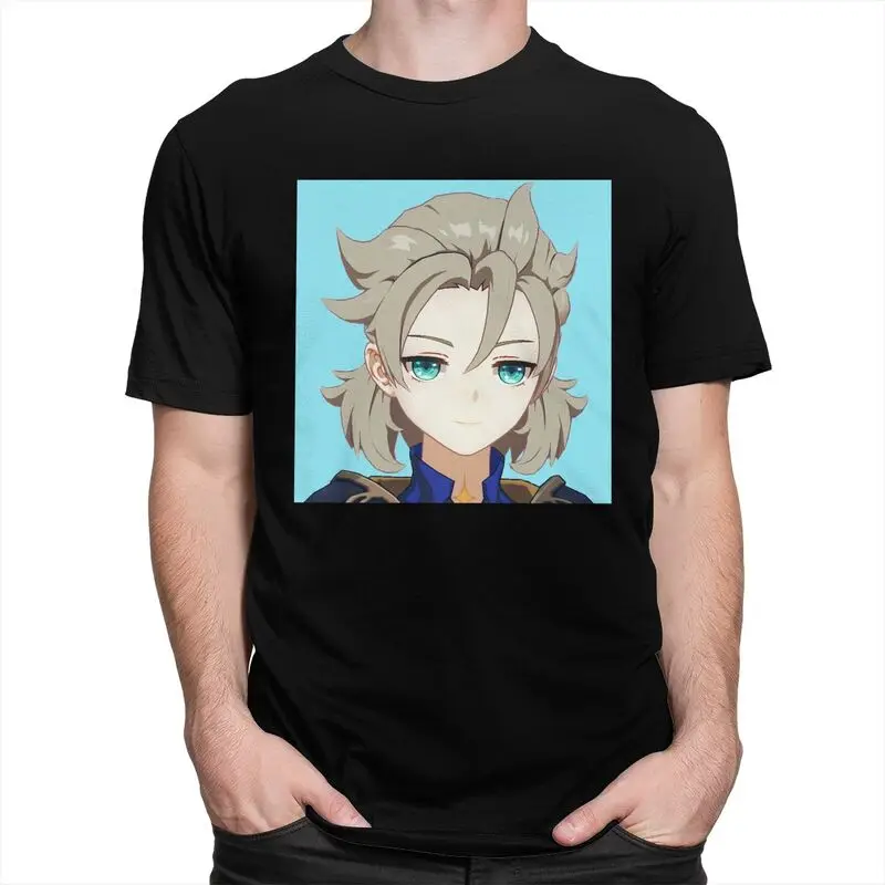 Custom Trendy Genshin Impact Albedo T Shirt Men Short Sleeve 100% Cotton T-shirt Casual Anime Game Tee Tops Streetwear Tshirts