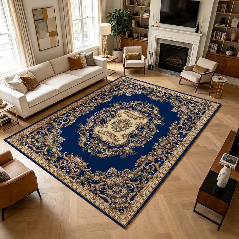 1 Piece Ornate Baroque Navy Gold Floral Carpet, Soft and Comfortable, All-Season Use, lightweight Easy to Maintain, Ideal for Living Room, Bedroom, Dining Room, Home Decor, Room Decor, Perfect for Autumn and Winter