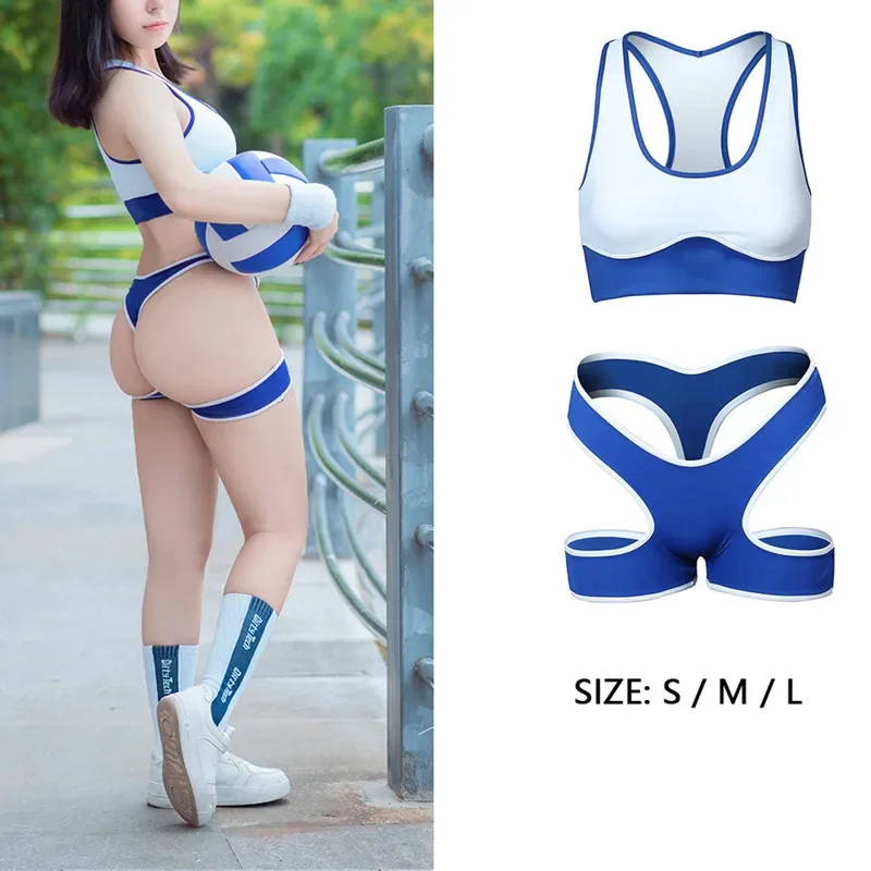 Sexy Cute Pure Desire Bra Set Girl Cheerleading Sports Underwear Lingerie Student Cosplay Costumes Hollow Split Swimsuit Bikini