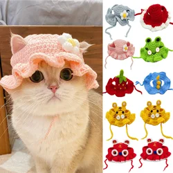 Tampas de tricô feitas à mão para animais de estimação, chapéu bonito do gato, filhote de cachorro Cosplay Headwear, chapéu elástico do cão, decoração do gatinho, festa engraçada