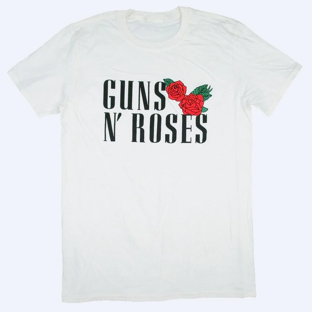 

Rose and Guns Band American High Street Vintage Rock Print High Street Cotton Short Sleeve Casual Versatile Couple Top