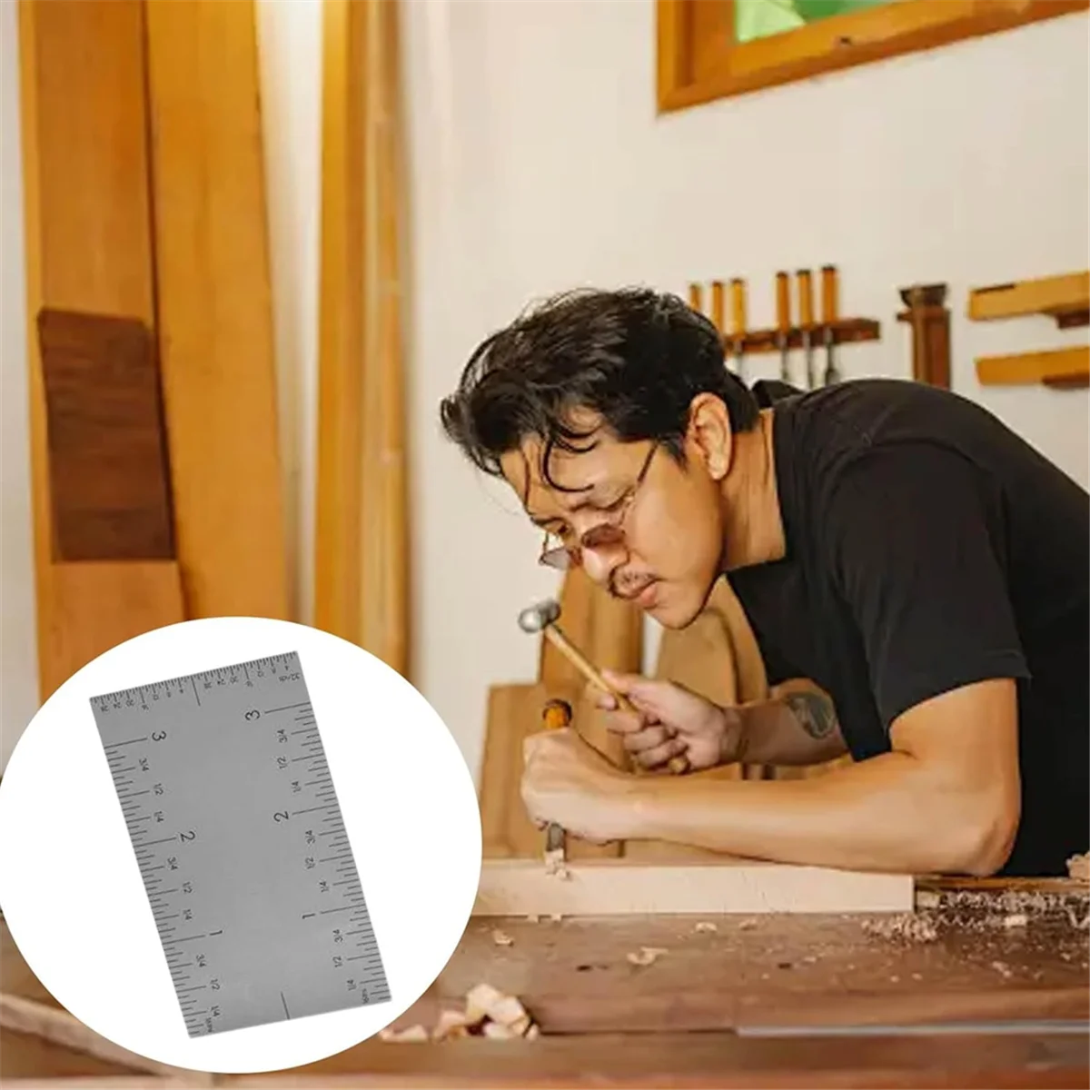 

ABNJ 3In Pocket Rule-Versatile & Matte Woodworking Rulers W/Graduations on All Four Edges for Easy Readability - Marking Tool