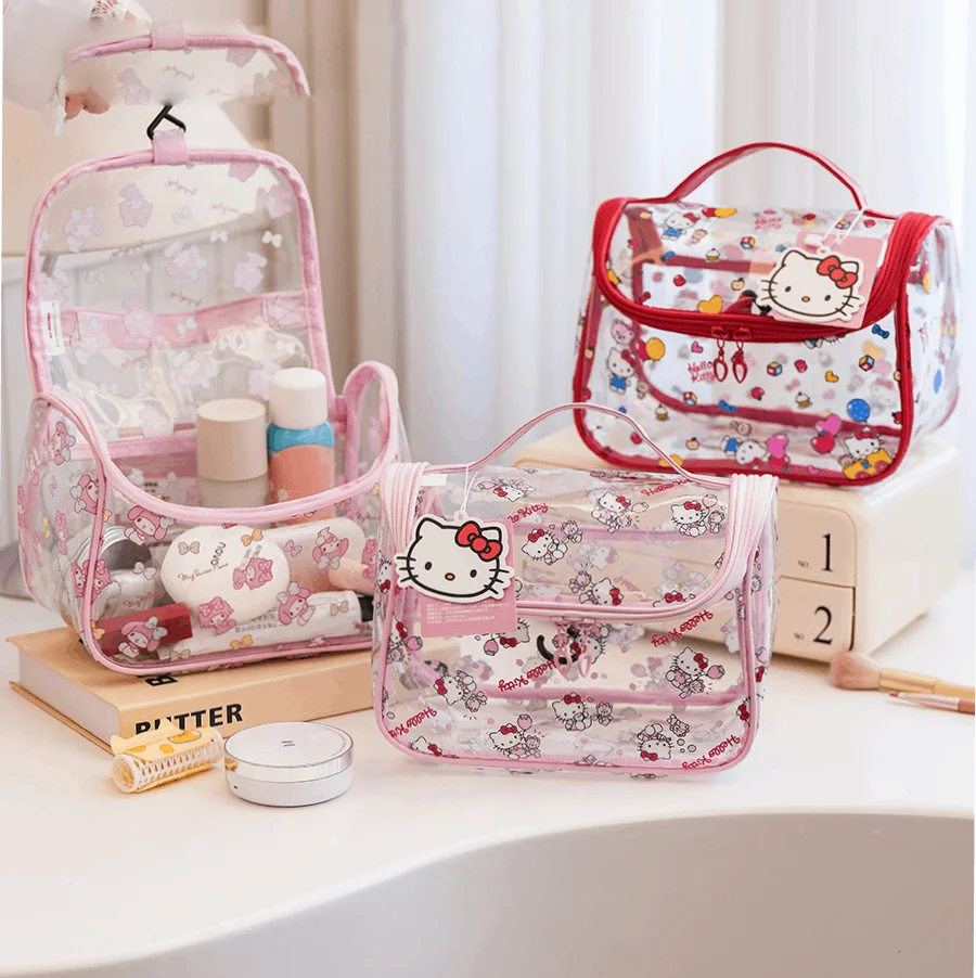 

Kawaii Hello Kitty прозрачная подвесная косметичка милая девушка водонепроницаемая сумка для туалетных принадлежностей для деловой поездки подарок на день рождения