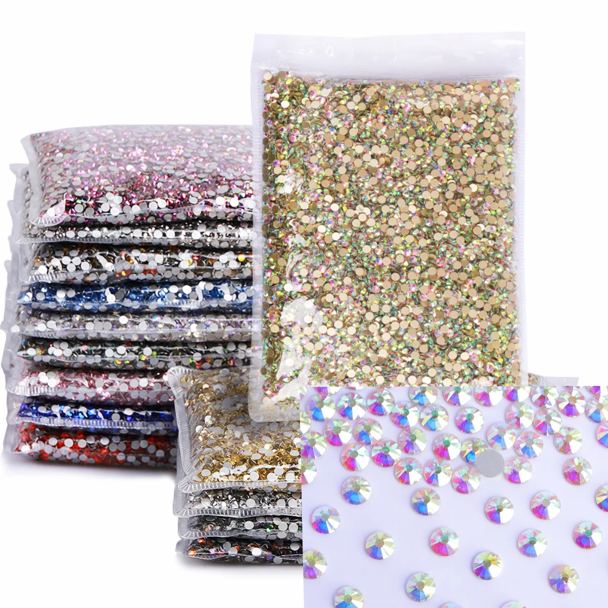 Wholesale 14400Pcs/Bulk Big Package Glass Flatback Rhinestones High Quality Better Crystal For Wedding Dress Garment Accessories