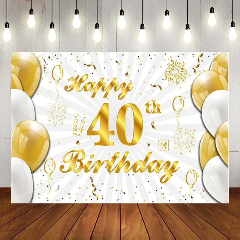 

Purple Happy 40th Birthday Purple Black Gold Sign Shiny Decor Banner Backdrop Background Anniversary Party Photography Backdr