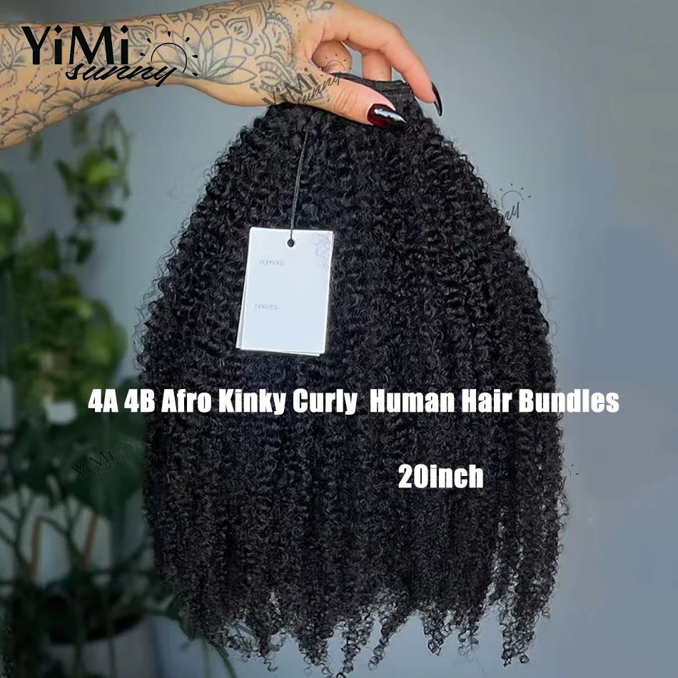 4A 4B Afro Kinky Krullend Menselijk Haar Bundel Aanbiedingen Kleine Kinky Krul Mongoolse Virgin Haar Inslag Extensions Maken Volledige Hoofd Yimisunny - afbeelding 2