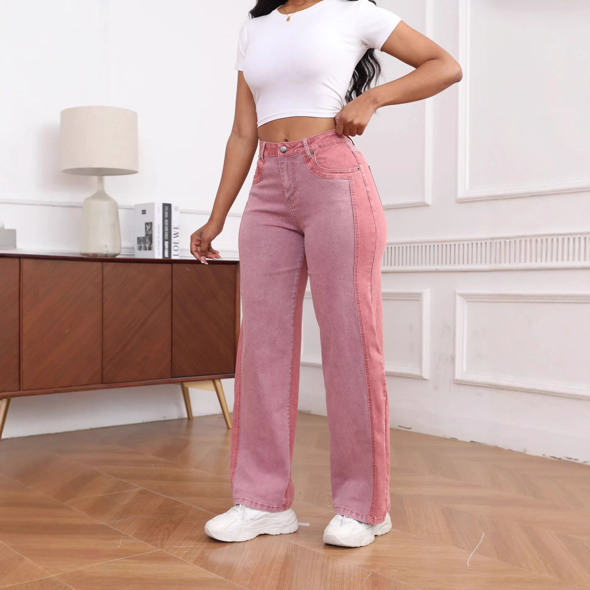 Women Denim Pant Jeans Vintage Long Pants Slim Fit High Waist Straight Trousers Y2k Streetwear Elegant Splice Work Casual 2026