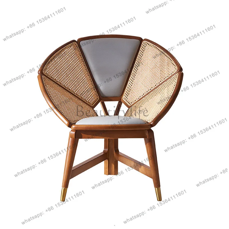 

Retro solid wood sofa chair rattan single recliner modern simple bed and breakfast backrest