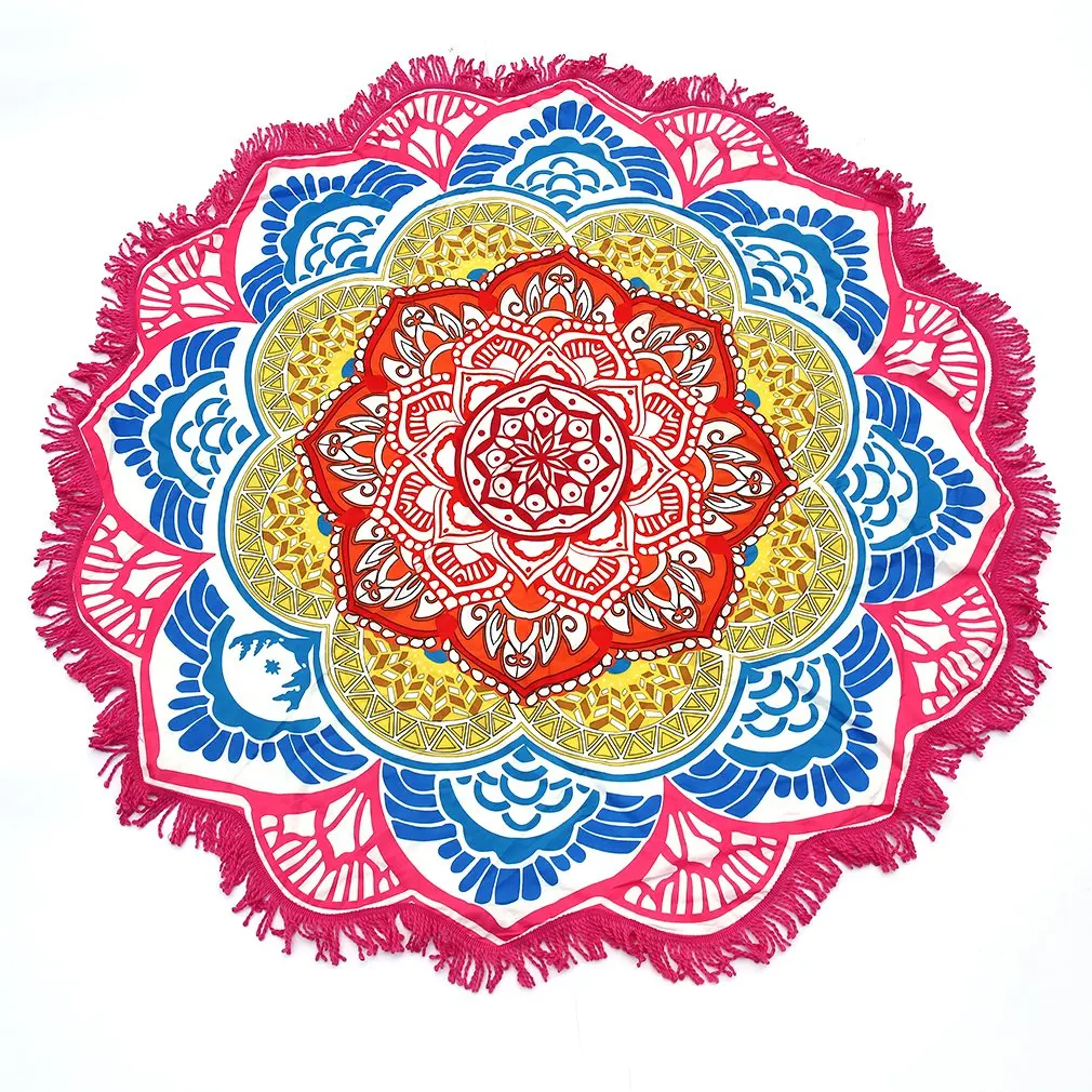 Yoga Mat Round Towel Tapestry Tassel Decor With Flowers Pattern Circular Tablecloth  Picnic Mat