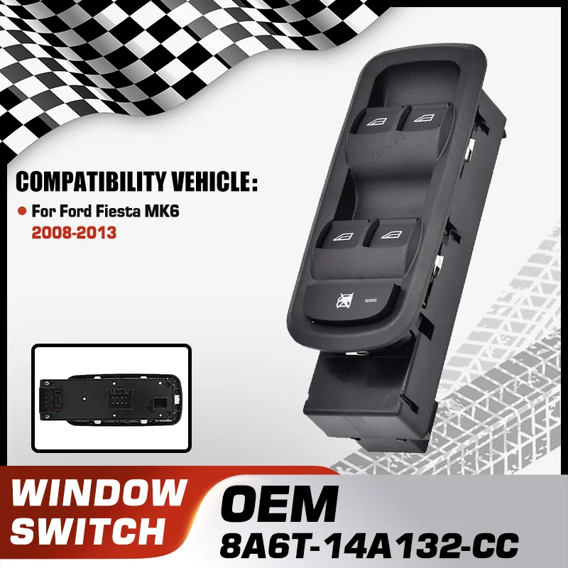 

8A6T-14A132-CC For Ford Fiesta B299 B409 MK6 2008 2009 2010 2011 2012 2013 Car Power Master Window Switch Lifter Button 19 Pins