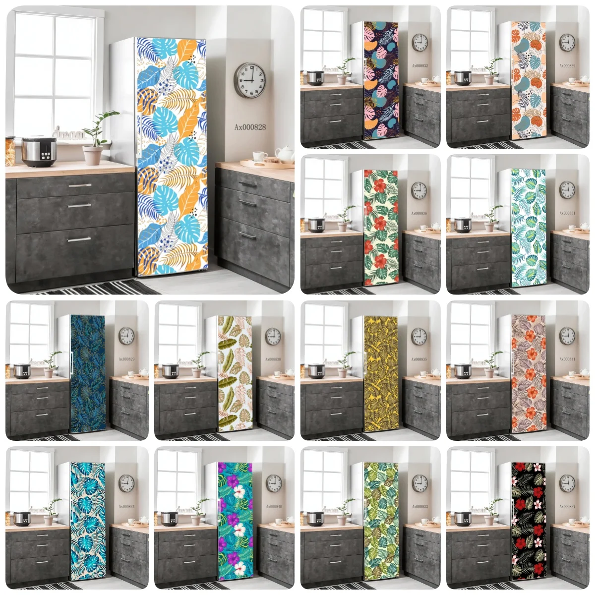 Swiss Cheese Plant Fridge Sticker Self-Adhesive Waterproof Refrigerator Cover Decal Kitchen Appliance Cabinets Wrap Stickers