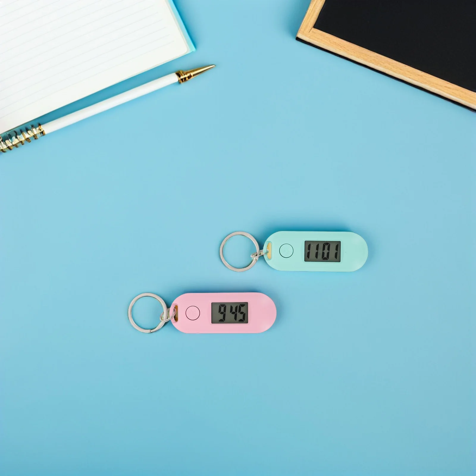 4 قطعة ساعة المفاتيح الرقمية الصغيرة الإلكترونية للطلاب للامتحان الصامت المحمولة حلقة رئيسية فوب ظهره قلادة ساعة معلقة هادئة #4