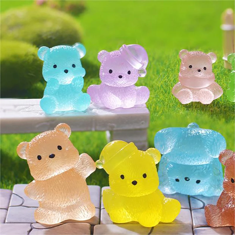 Cute Luminous Little Bear Charms Crafts Desktop Creative Resin Crafts Creative Animal Home Decoration Ornament Accessories