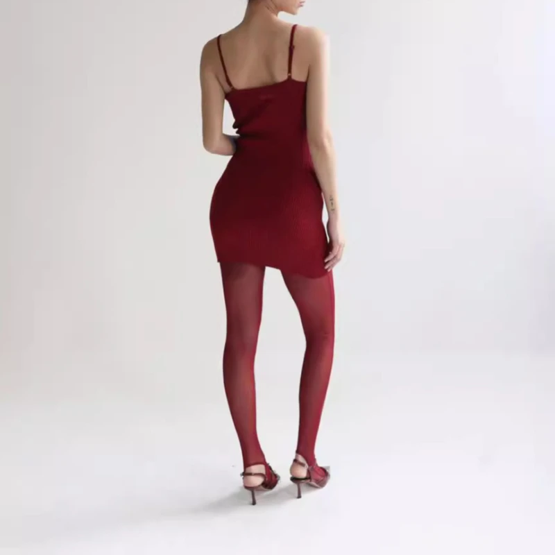 26 New Sexy Threaded Knitted Slim-fitting Elastic Hip-wrapped Suspender Women's Dress