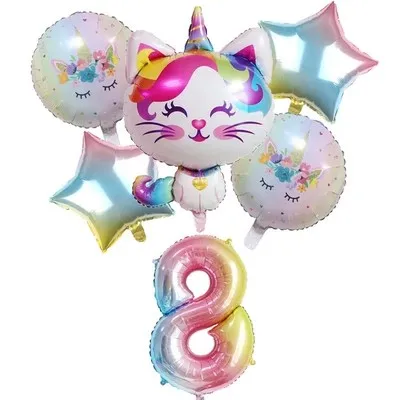 6pcs Rainbow Unicorn Cat Foil balloon 32 pollici Gradient color Number ballon Birthday Wedding Party Decoration supplies Baby Shower