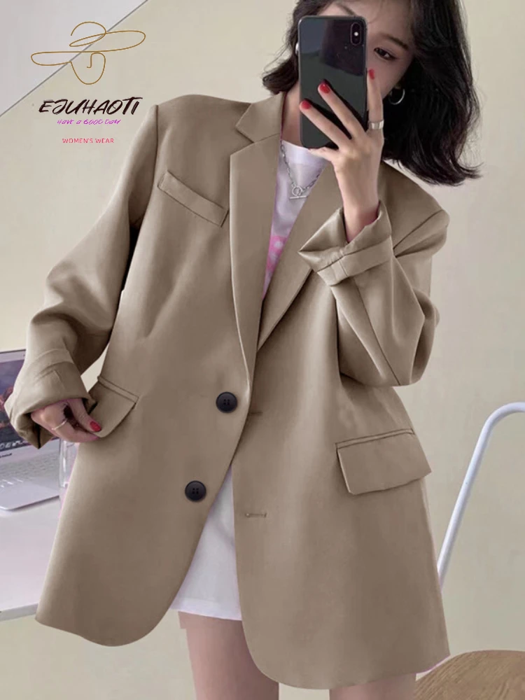 Blazer Women Korean Coat Spring New In Casual Comfort Solid Loose Clothing Fashion Elegant Office Lady Jacket Suit Tops