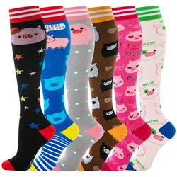 Calcetines de compresión de estilo cerdo para mujer, medias deportivas de animales para enfermera, correr, 6 pares