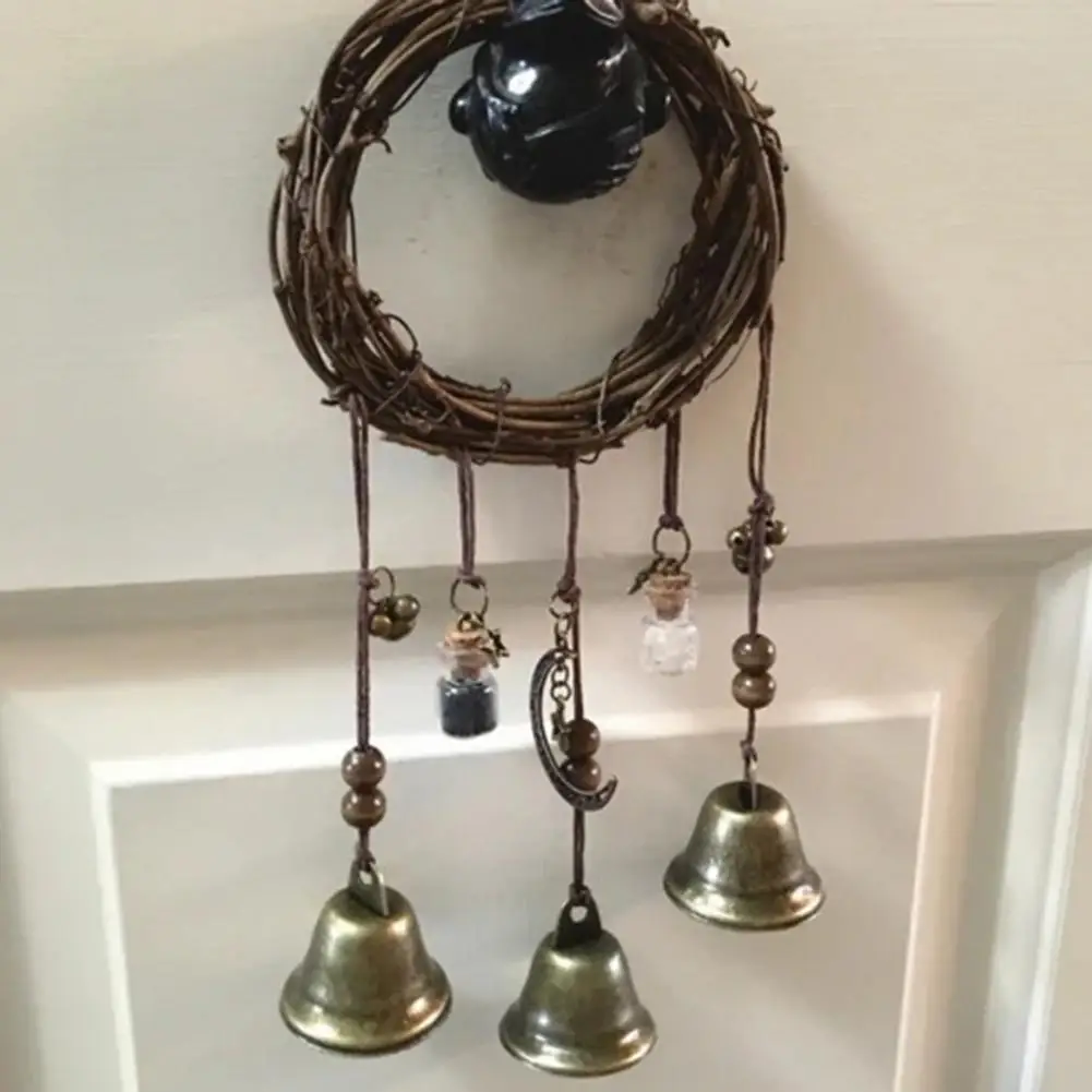 Doorknob Hanging Witch Bell Decoration Vintage Rattan Hanging Bottle Moon Star Charm Tassels Wind Chime Doork Handle Witch Bell