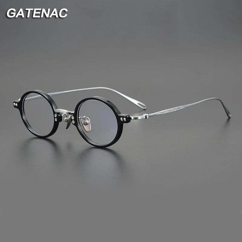 Vintage Acetate Titanium Eyeglasses Frame Men Round Prescription Myopia Glasses Frame Women Retro Luxury Brand Small Spectacles