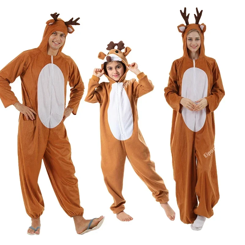 

Reindeer Costume Family Elk Cosplay Outfits Couple Animal Pajamas Carnival Party Suit