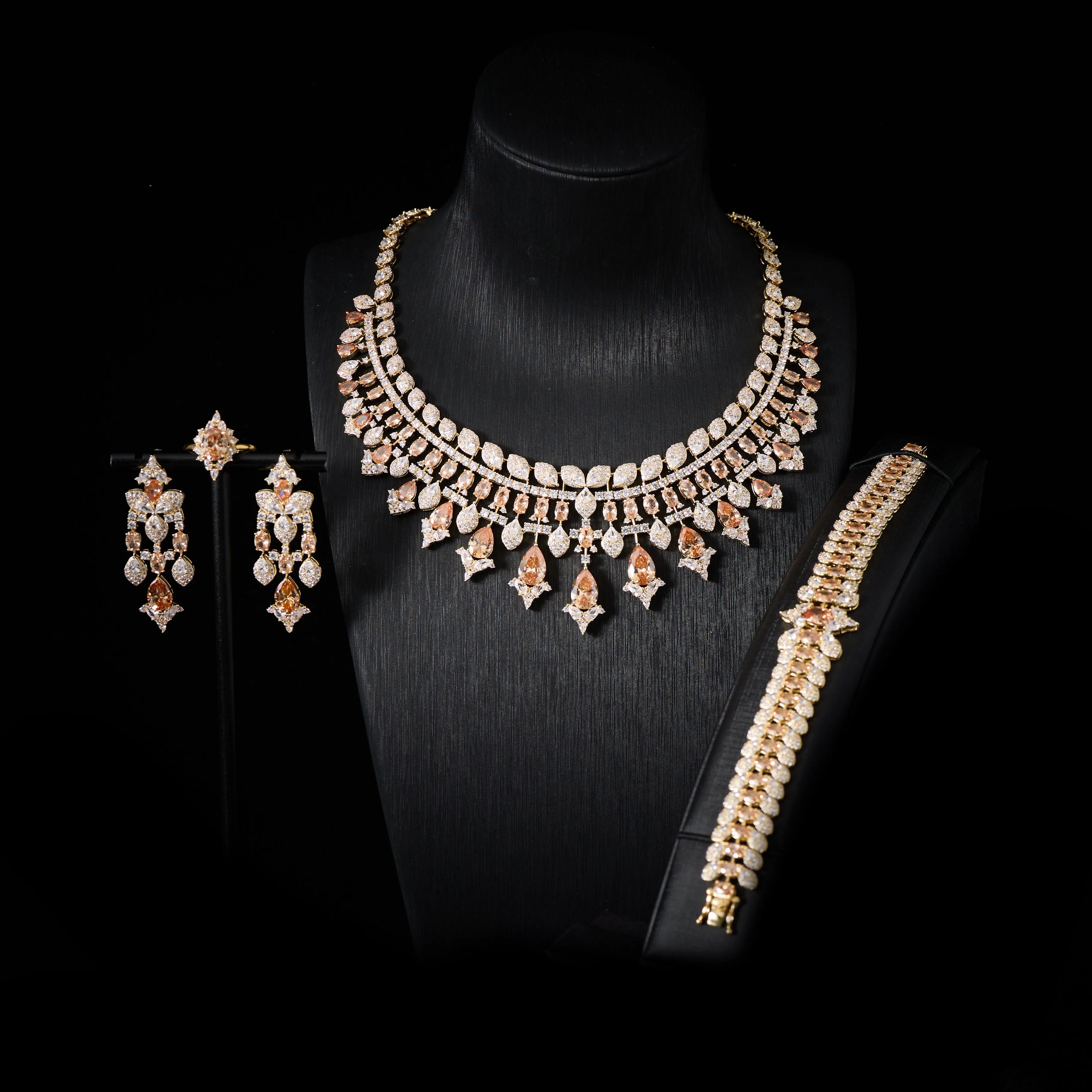 

New Accessories Colorful Cubic Zircon Jewelry Sets for Women Luxury Dubai CZ Bridal Wed Jewellery Necklace Set