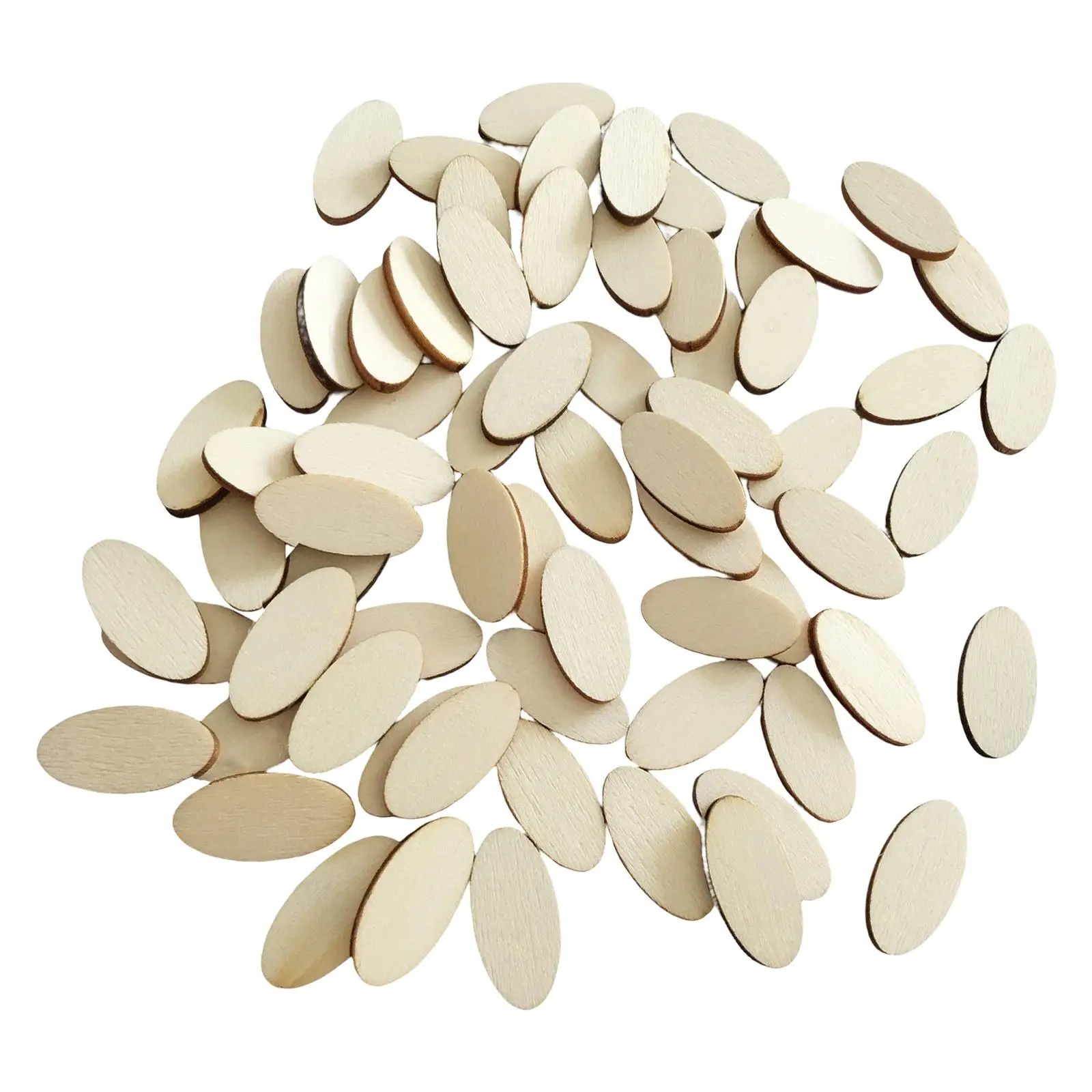 100x Unfinished Wooden Oval Slices Cutout for Garden Christmas Tree Board Game Embellishments