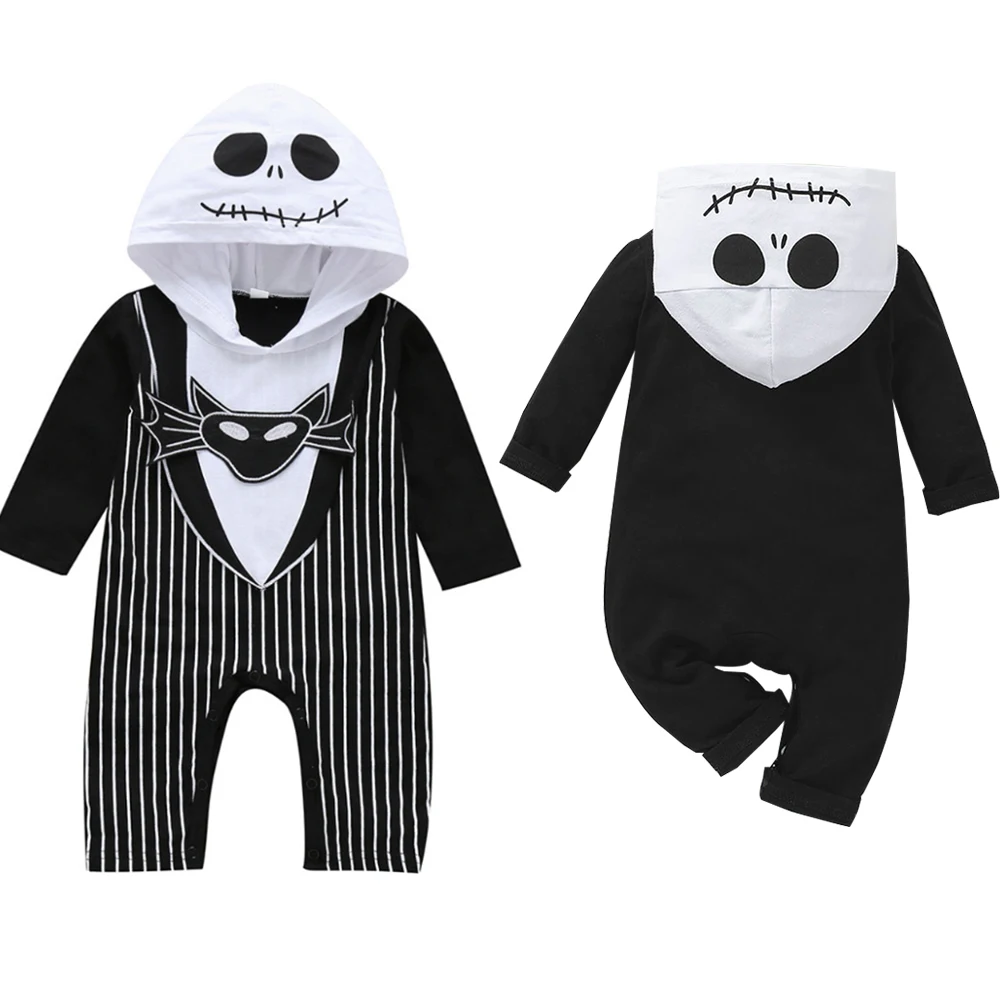 

One Piece Hoodie Jumpsuit for Kid Halloween Printed Skull Bone Romper Costume 0-2Y Toddler Clothing Bodysuit Newborn Clothes