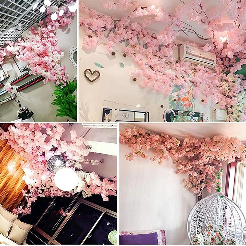 Fake Cherry Blossom Flower Branch Begonia Sakura Tree Stem for Event Wedding Tree Deco Artificial Decorative Flowers