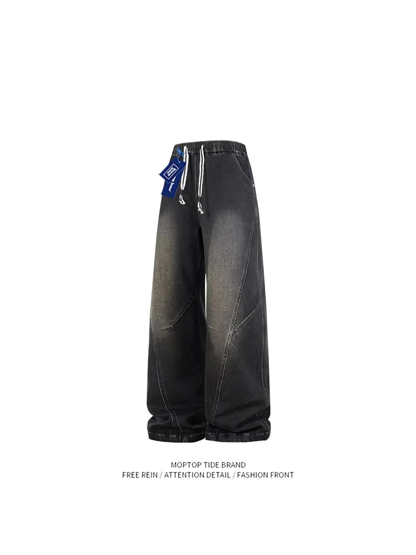

Waed Denim Jeans Men's Loose Wide Leg Pants High Street Casual Trousers Knife Deconstructed Design Autumn Faion