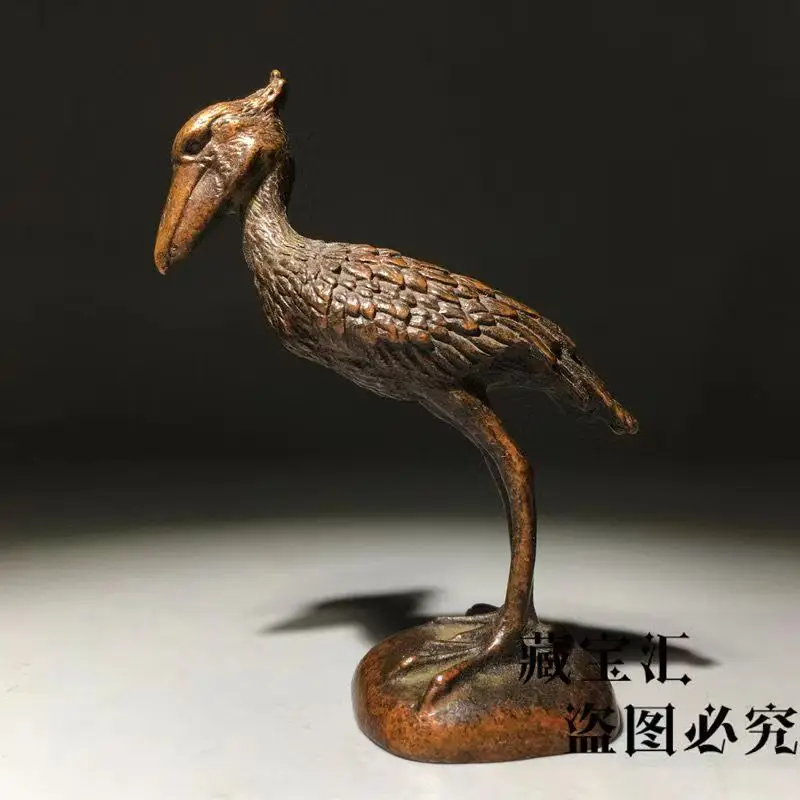 Retro Song Dynasty Flower Bird Copper Sculpture Antique Collection Solid Bronze Heron Desktop Decoration Old Collection