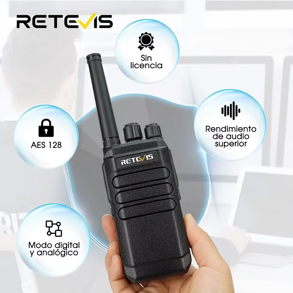 Retevis RT40 walkie talkies profesionales DMR Radio sin licencia PMR446 emisora radioaficionado radio portátil pequeña radioaficionado AES 128 radio con Carga Type-C para Acampada, Senderismo, Equipos y Negocios