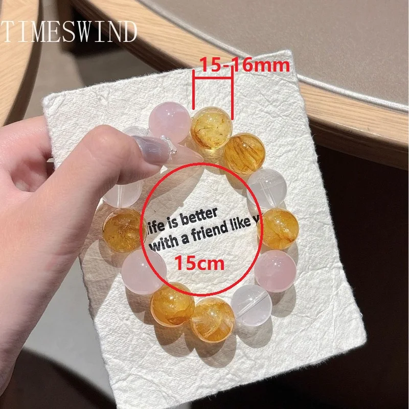 TIMESWIND أصيلة الكريستال الطبيعي الأصفر الوردي جولة مطرز الثروة النساء سوار الأزياء والمجوهرات مع شهادة