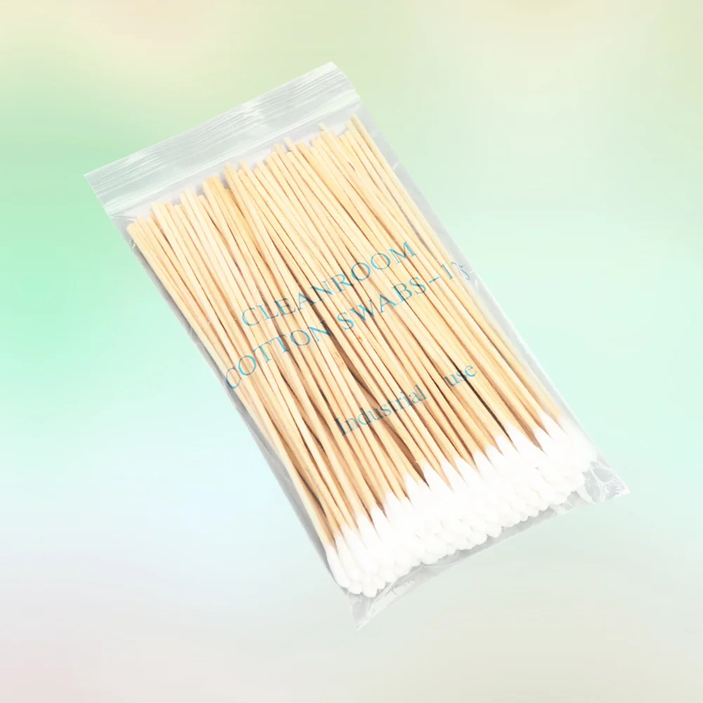 5 confezioni di batuffoli di cotone usa e getta, testa di cotone compresso stretto, manico in legno morbido, applicazione di trucco lungo e sottile, uso per la pulizia dell'orecchio