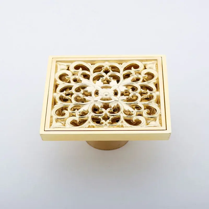 All-copper engraved gold deodorant floor drain filter element antique gold-plated brass bathroom bathroom floor drain
