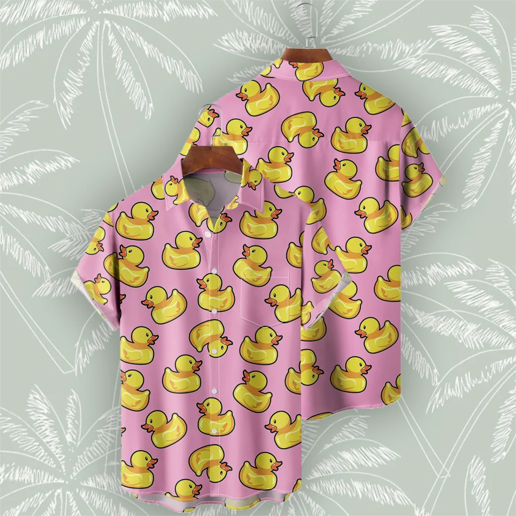 Chemise Hawaïenne Décontractée à Manches Courtes en Forme de Canard Jaune, Streetwear de Haute Qualité, à la Mode, pour Été