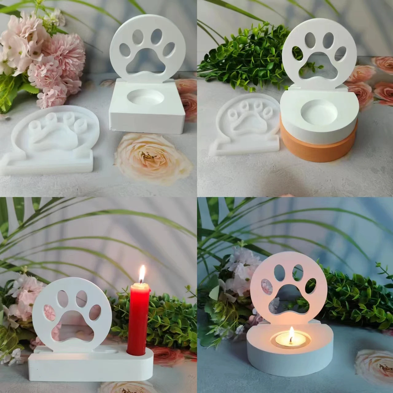 Dog Claw Ornament Candle Holder Silicone Mold Love Trojan DIY Cement Gypsum Clay Pouring Resin Mold Home Holiday Decoration